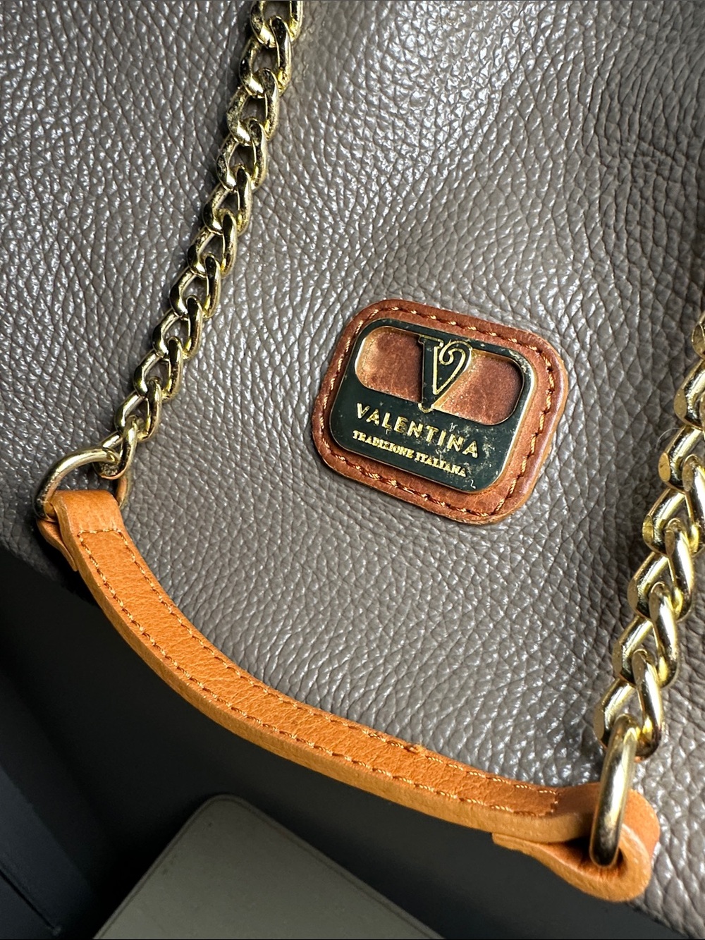 Valentina gray with brown leather Crossbody Bag Gold Hardware - Picture 3 of 10